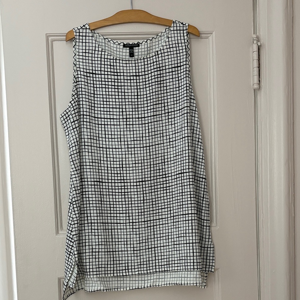 Eileen Fisher Monochrome Grid Sleeveless Top